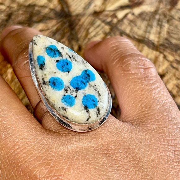 Raindrop K2 Jasper in Azurite Granite Ring Size 8 - Picture 6 of 7